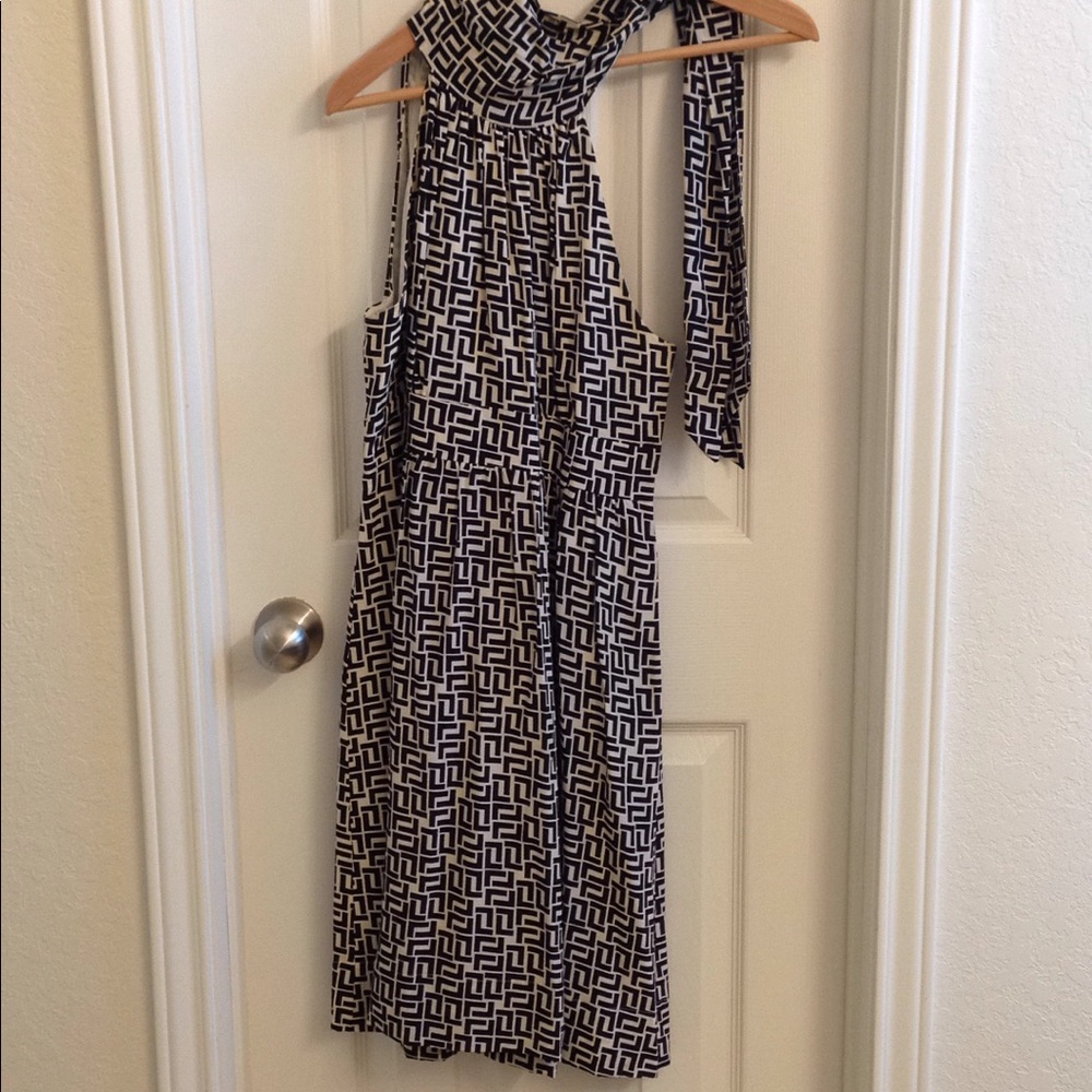 Shoshanna all silk black/white print halter dress